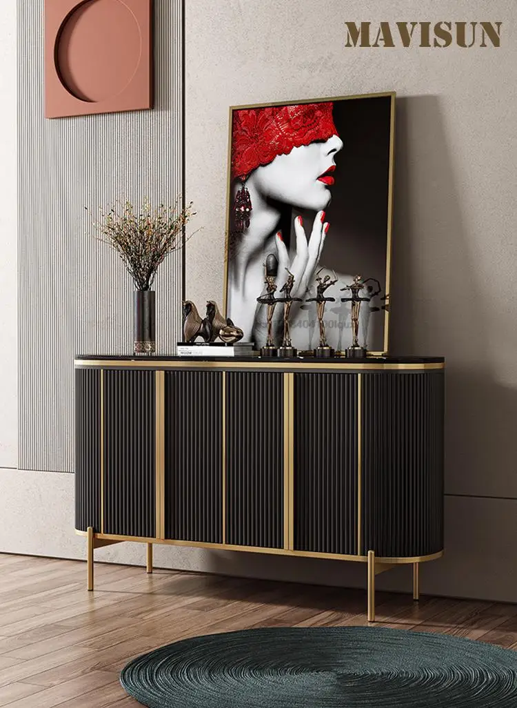 Light Luxury Sideboard Modern Minimalist Living Room Entry Porch Cabinet Marble Decorative Locker European Style High Cabinet