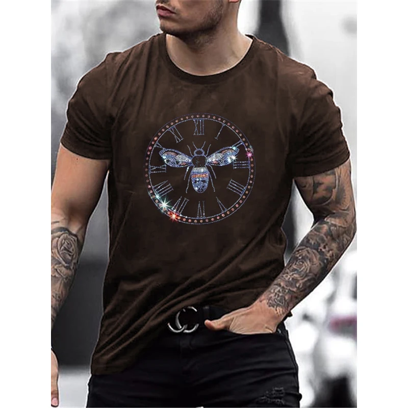 

High Quality Fashion Men's Clothing Oversized Tee y2k Honeybee Rhinestone Designer Short Sleeve Tops Home Casual Street T-Shirt