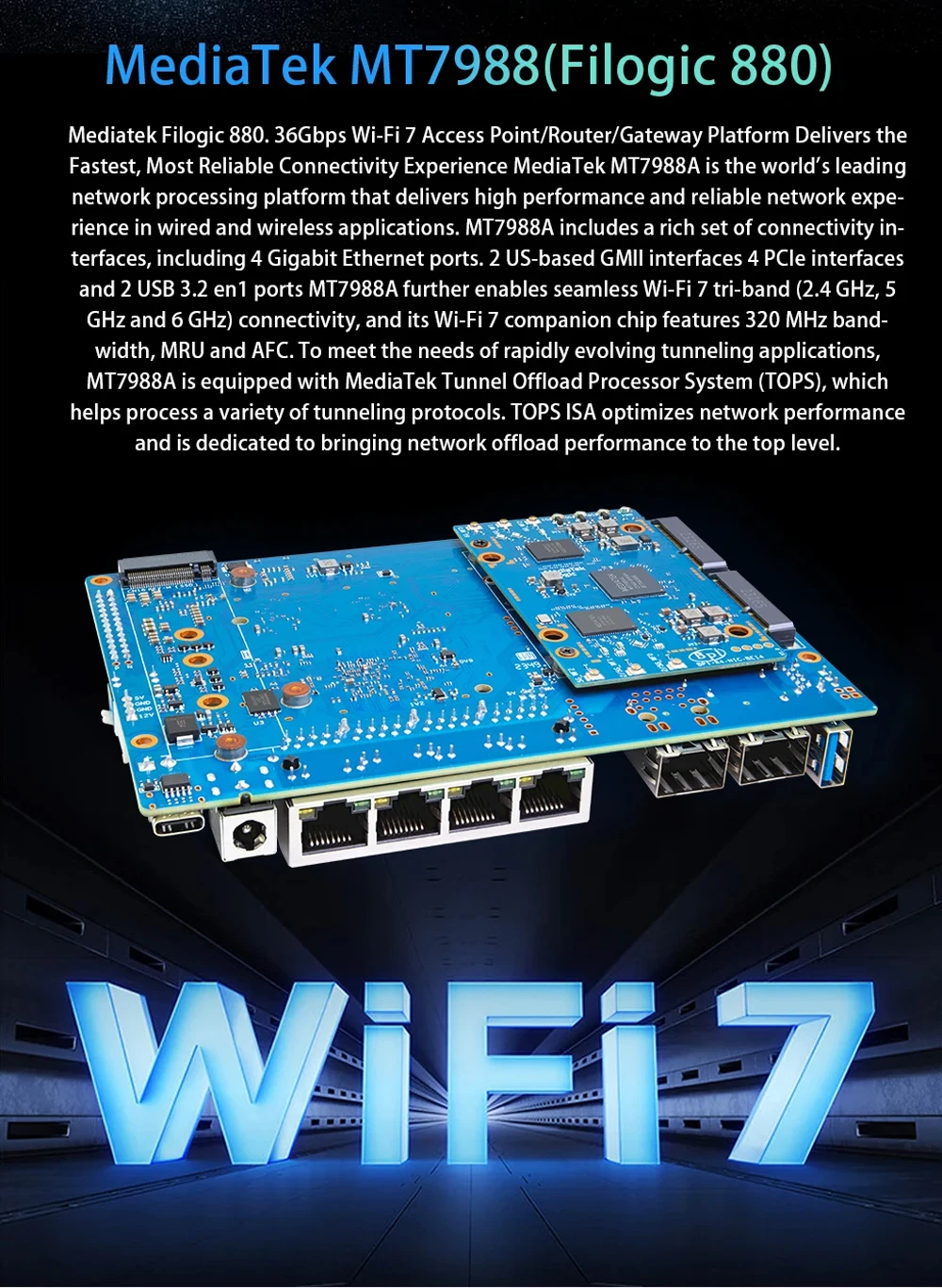 Banana Pi BPI-R4 WIFI 7 Router Kit MediaTek MT7988A (Filogic 880) SOC Openwrt Sm