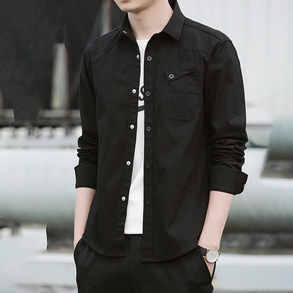 

Male Solid Shirt Long Sleeves Shirts Spring Summer Breathable Classic Shirt Long Sleeves Male Clothings Solid Color