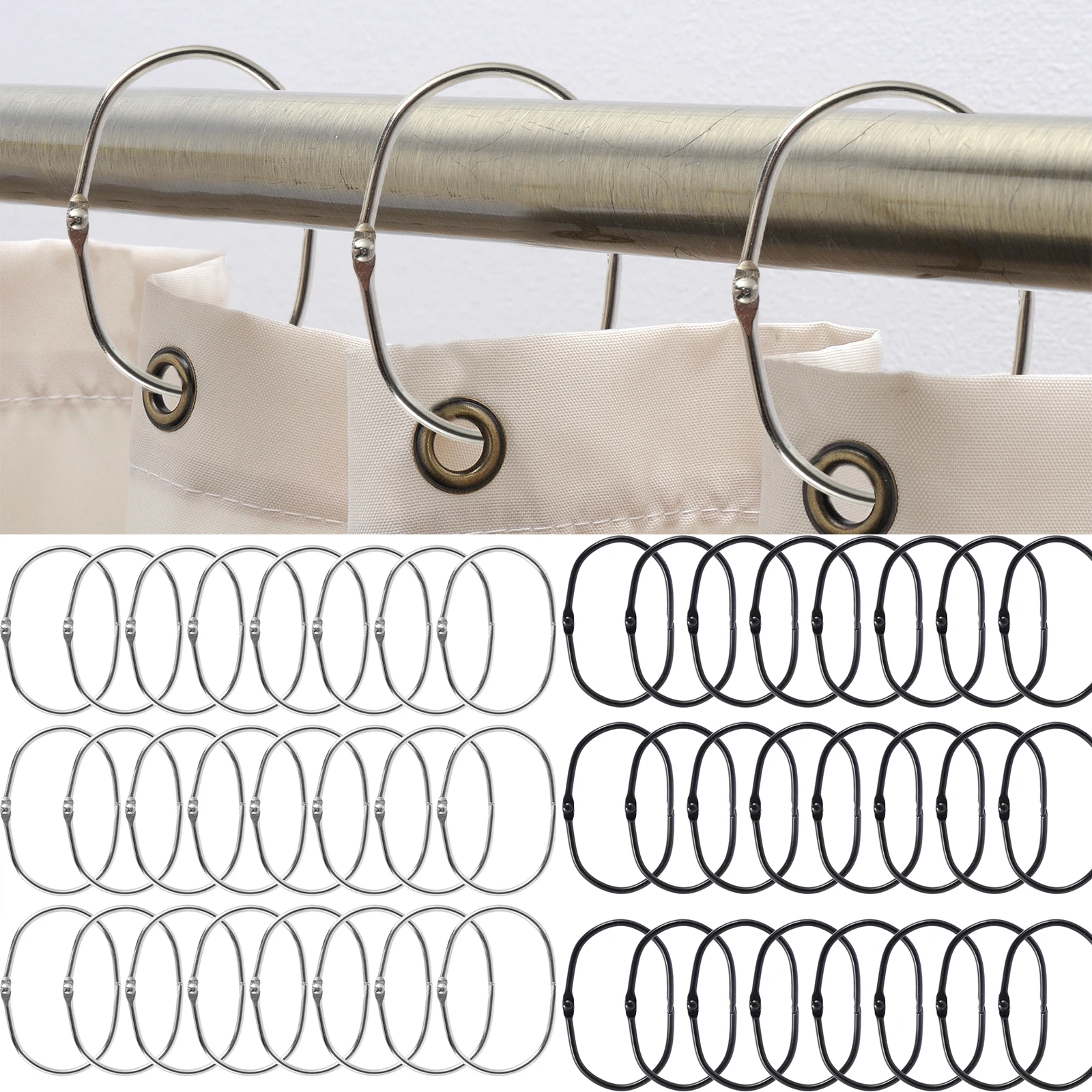 24Pcs Shower Curtain Rings Rust Proof Iron Shower Curtain Hooks Oval Shower Curtain Rings Snap Joint Shower Curtain Hooks