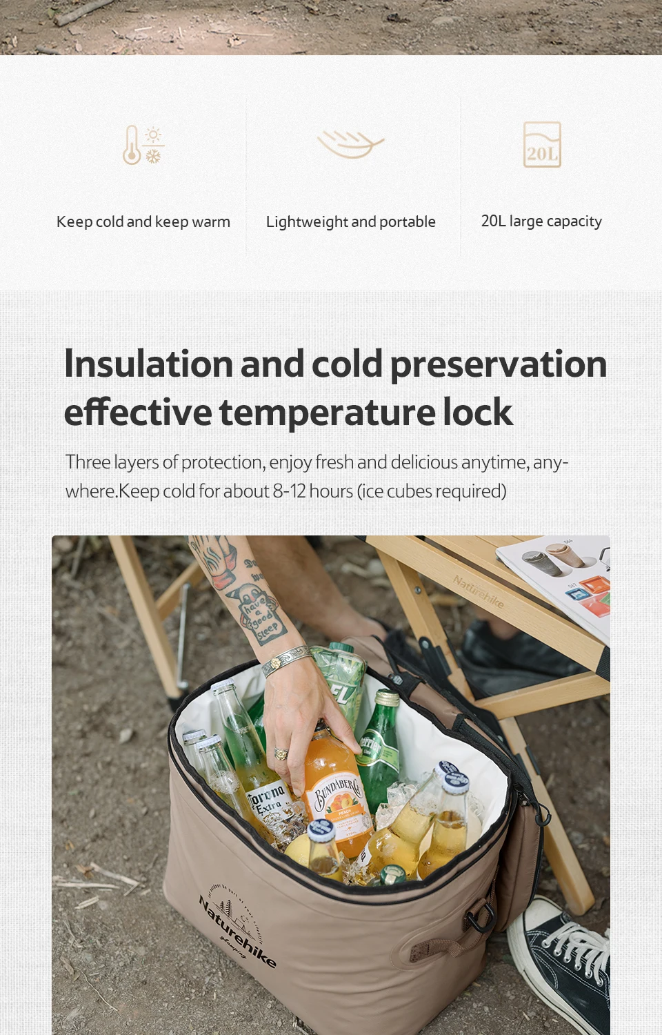 Description Picture 3 of itemNaturehike 12/20L Camping Picnic Cooler Bag Portable Outdoor Travel Insulation Lunch Cooling Bag Storage Bag