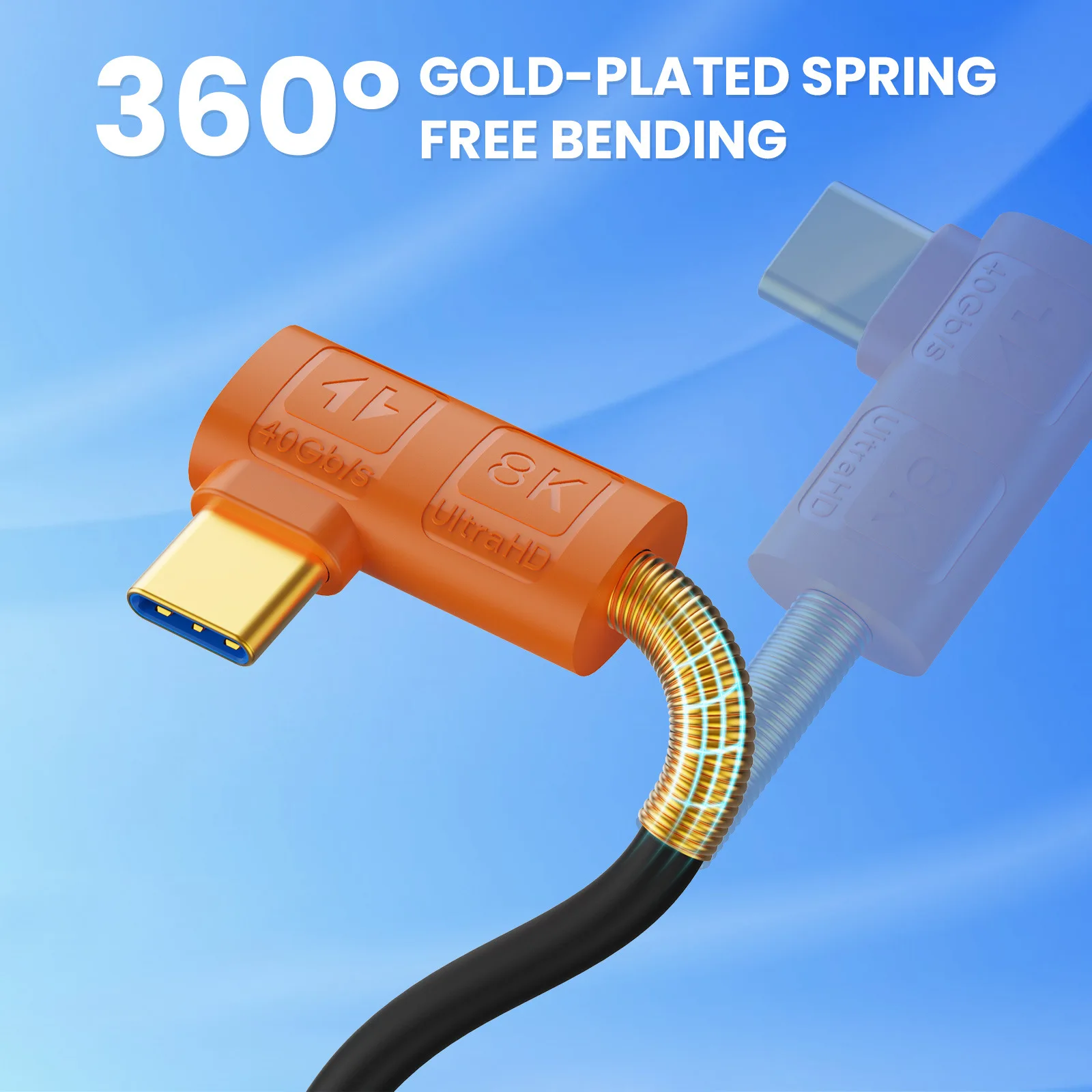 90도 USB 4 타입-C to 타입-C 소프트 실리콘 연장 데이터 케이블 (썬더볼트 PD 240W 40G 고속 충전 8K 비디오 출력)