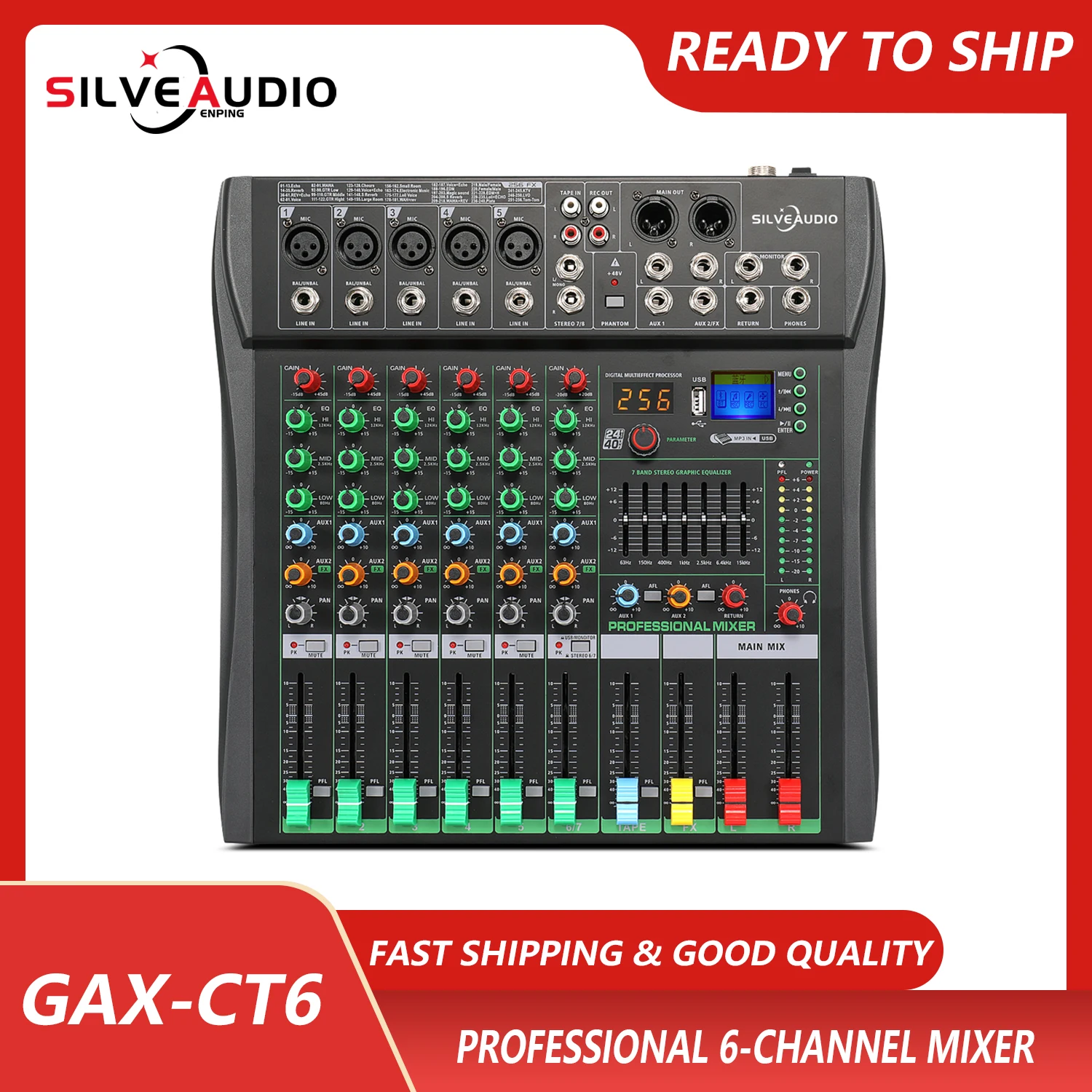 GAX-CT6 프로페셔널 6채널 오디오 믹서 (리버브 효과 및 블루투스, USB 지원) 무대, 웨딩 공연용 라이브 노래방 믹서