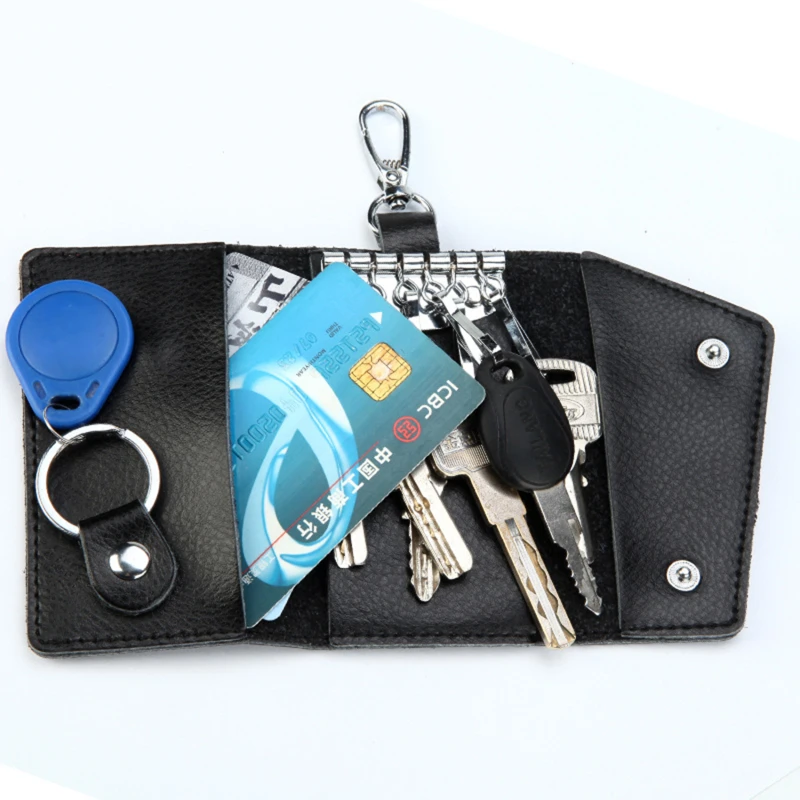 Portable Leather Housekeeper Holders Car Keychain Key Holder Bag Case Unisex Wallet Cover Simple Solid Color Storage Bag