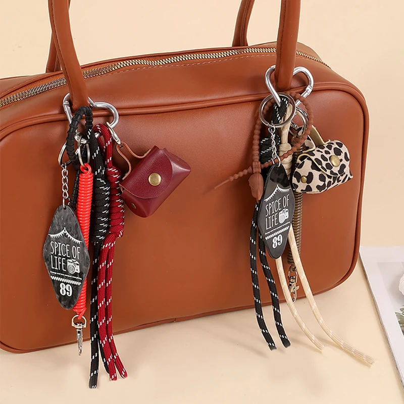 New Trend PU Leather Little Bag Pendant Keychain Exquisite Woven rope Luggage Hanging Piece Accessories Gift