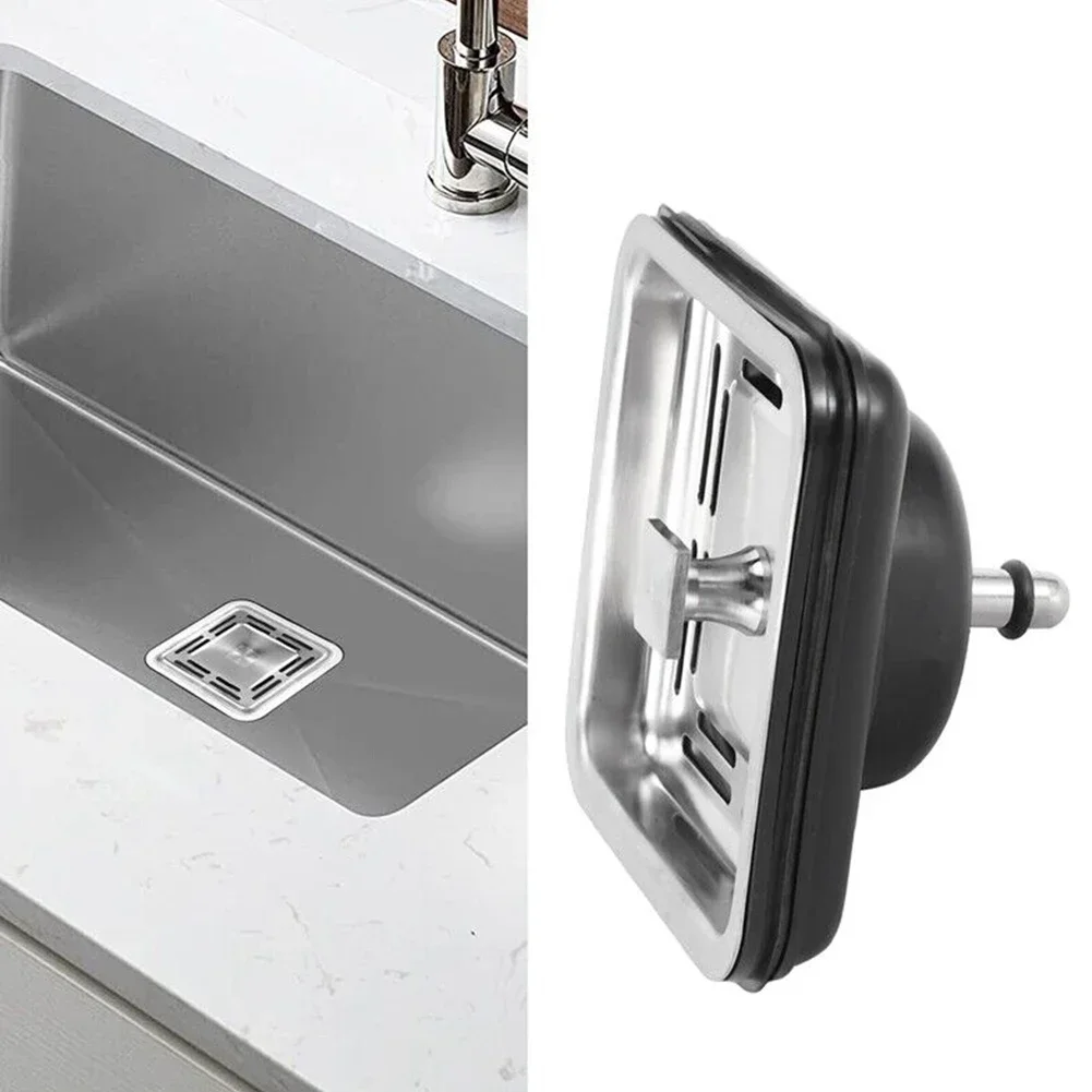 Prevents Leakage Durablity Stainless Steel Square Sink Strainer Plug Kitchen Sink Drain Mesh Stopper Easy Installation 8.5x8.5cm