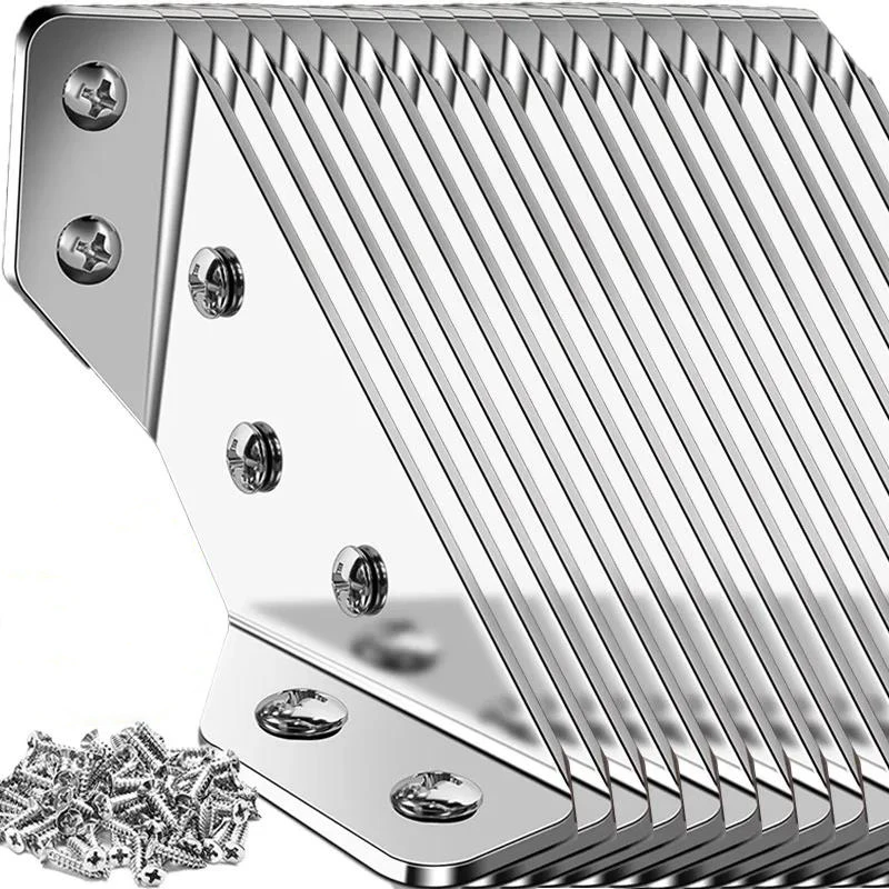 1-10 Set Universal Furniture Corner Stainless Steel Brackets Angle Code Shelf Connector Cabinet Drawer Fixing Brace With Screw