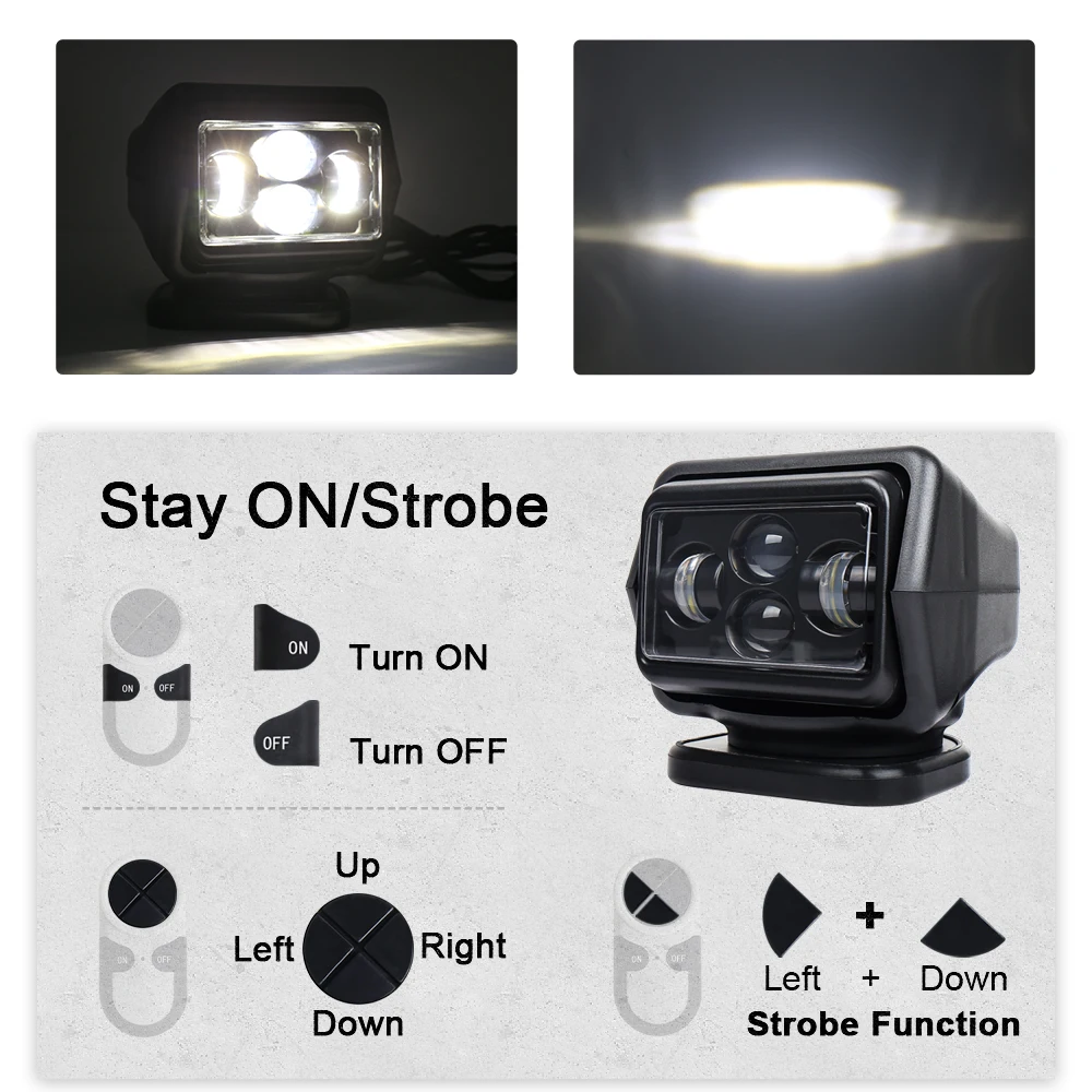 POVTOR 무선 리모컨 LED 서치라이트 (해양 오프로드 차량, 4x4 ATV SUV UTV 트럭용)