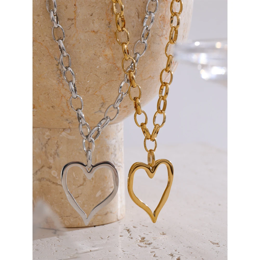 Yhpup Stainless Steel Heart Drop Chain Necklace