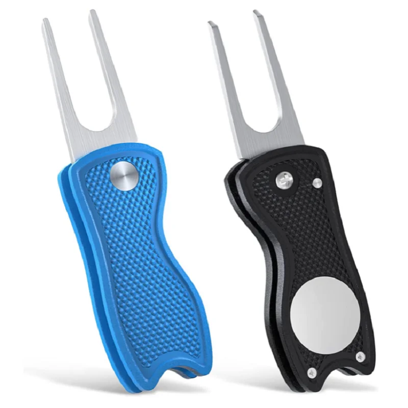 

Foldable Golf Divot Repair Tool with Magnetic Ball Marker and Pop-up Button Green Tool Accessories with Metal Fork Tine