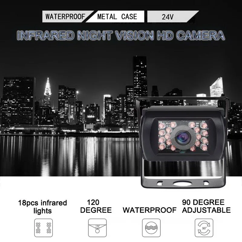 Car Rear View Camera Monitor Display Vehicle IR Backup Reverse Camera 4-pin Connector Car 7" LCD Color Rear View Monitor for Bus Truck RV Trailer Pickups