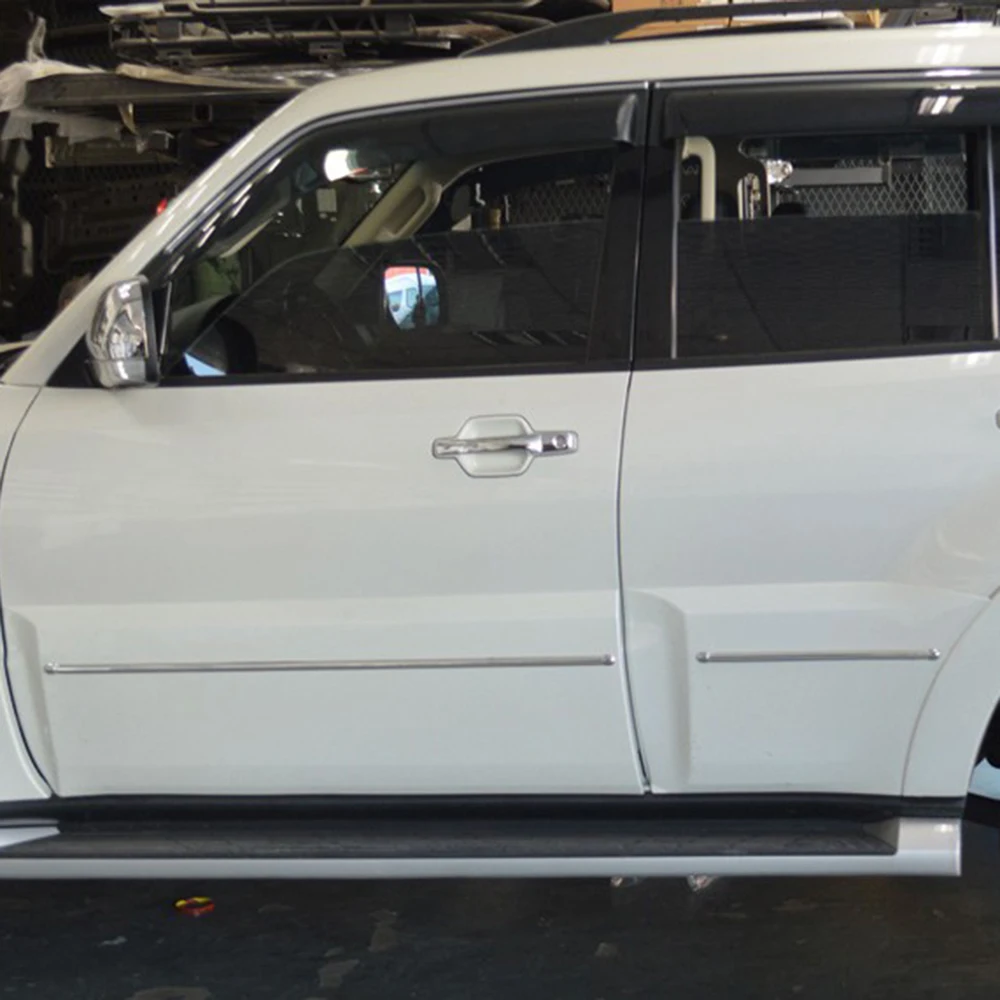 미쓰비시 파제로 V80 V93 V95 V98 2007-2021 크롬 블랙 사이드 도어 바디 몰딩 스트립 커버 트림 자동차 스타일링 5도어 SUV