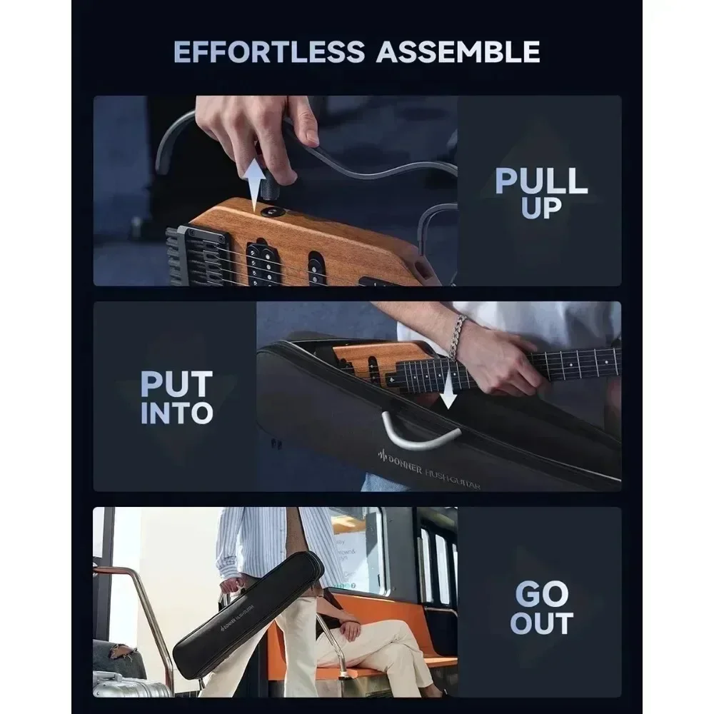 Acoustic Electric Travel Guitar Removable Frames Ultra Light Mahogany Solid Body Donner HUSH-X