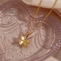 E.B.belle Elegant gold plated Butterfly Pendant Thin O-Chain Necklace Lady Stainless steel jewelry woman gift for girlfriend