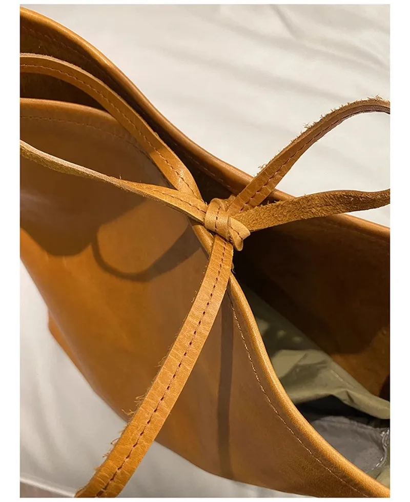 PNDME einfache lässige hochwertige echtes Leder Damen Eimertasche Outdoor Designer Luxus natürliche weiche Rindsleder Umhängetasche – Detail 11