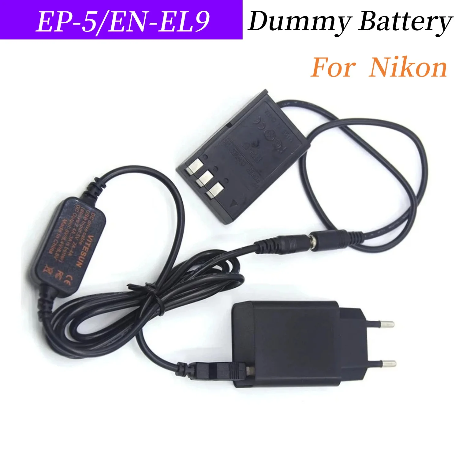 

EP-5 EP5 DC Coupler EN-EL9 ENEL9 Dummy Battery+USB DC Cable+18W Fast Charger for Nikon D40 D40X D60 D3000 D5000 Camera