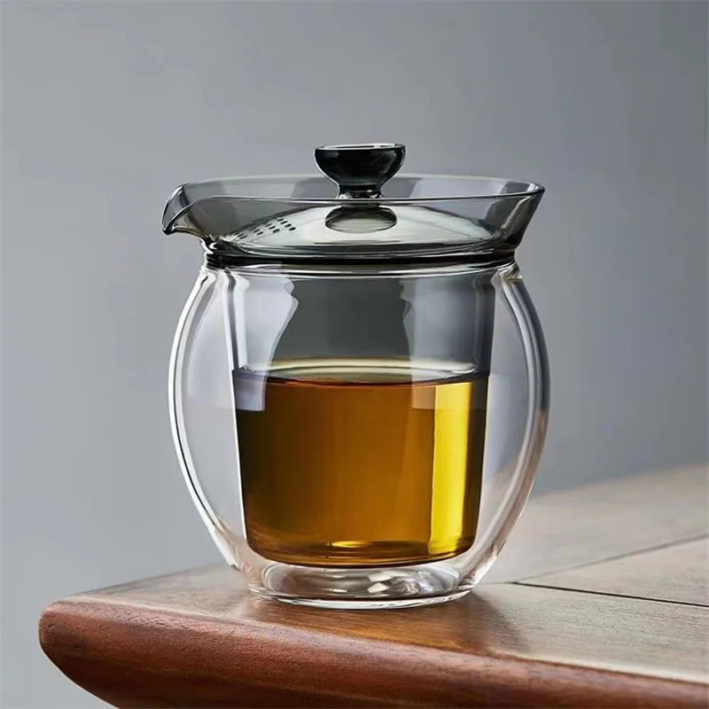 180ML Anti Scalding Double Wall High Borosilicate Glass Gaiwan Heat-resistant Kungfu Tea Set Brewing Green Tea Hand Holding Pot