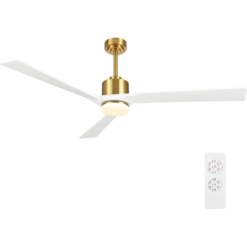 

WINGBO 64" DC Ceiling Fan with Lights, 3 Reversible Solid Wood Blades, 6-Speed Noiseless DC Motor, Brass Finish