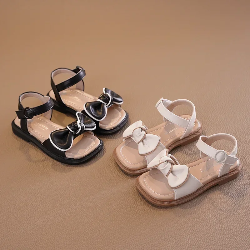 

New Children's Sandals Summer Bowknot Girls Princess Causal Shoes Fashion Kids Soft Bottom Beach Flat Sandals Open-toe Versatile