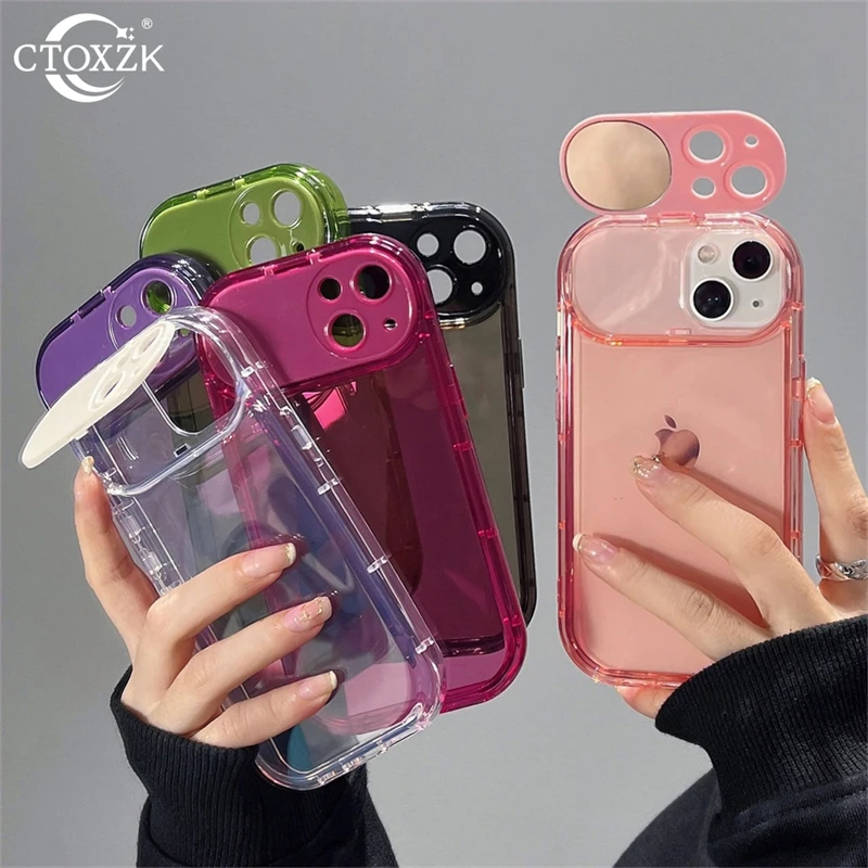 FashionFlipLensMirrorStandProtectorClearSoftCaseForiPhone13