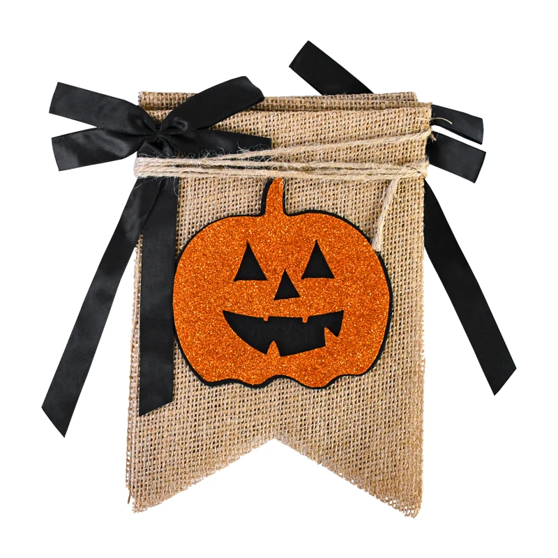 Halloween Burlap Banner BOO Pumpkin Bunting Flag Rustic Hanging Garland for Home Fireplace Halloween Party Decoration Supplies