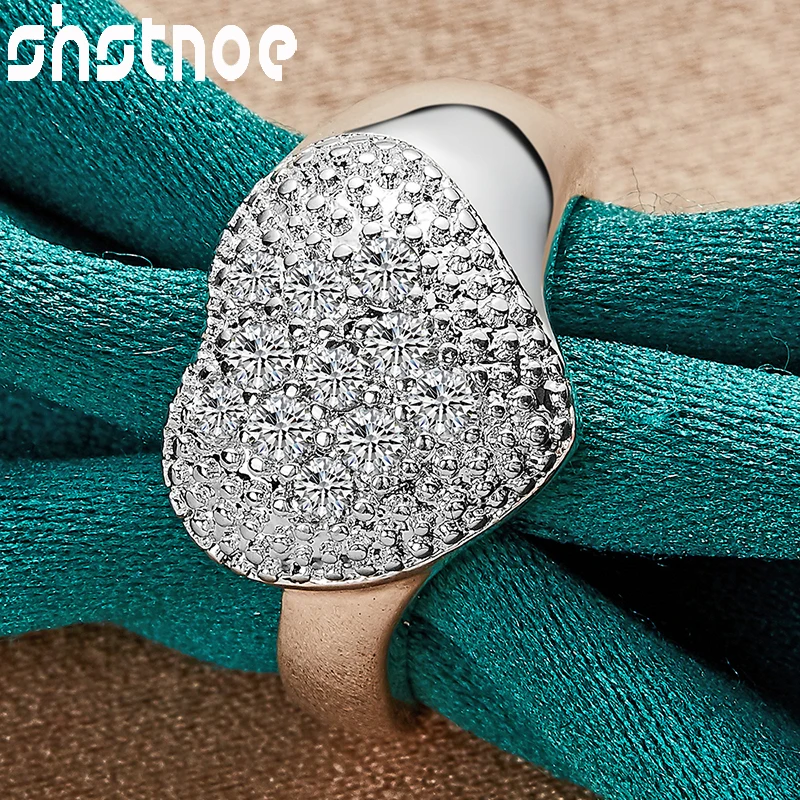 Silver Ring Wedding Rings Silver Rings Silver Heart Ring 925 Sterling Silver Frosted Heart Zircon Crystal Rings For Women Engagement Wedding Birthday Party Fashion Jewelry Gifts