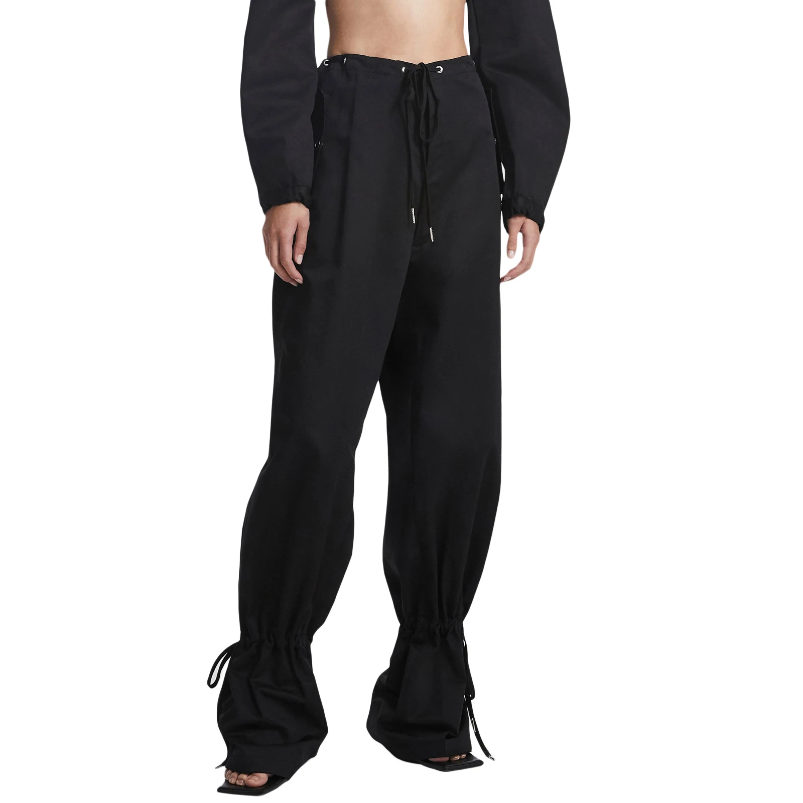 Drawstring Tieup Waist Solid Color Cargo Pants Women Casual Elastic