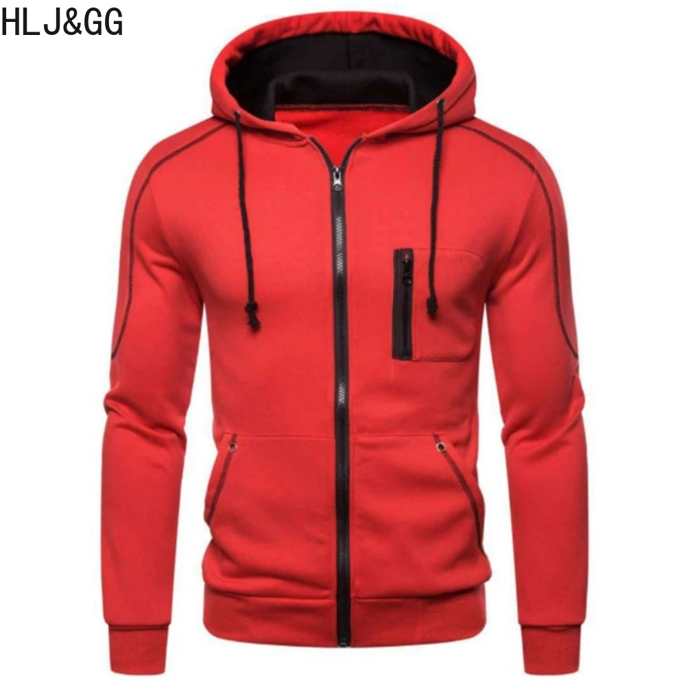 HLJ&GG Casual Men's Solid Hoodies Autumn Round Neck Zipper Hooded Sweatshirt High Quality Couple Sweater Coat 2023 New Arrivals
