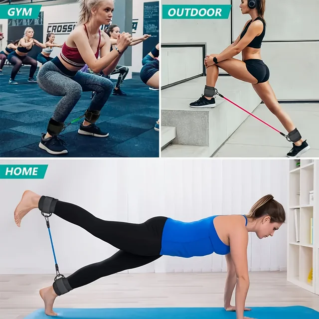 5-piece universal ankle resistance strap set with adjustable shoulder strap, used for strength training, yoga, and fitness - a m 3