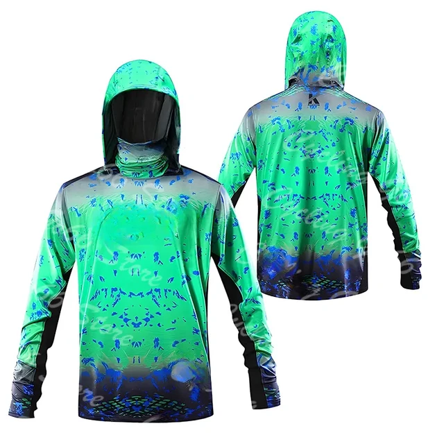 Fishing Shirts Men UPF 50+ Long Sleeve Mask Hooded UV Protection