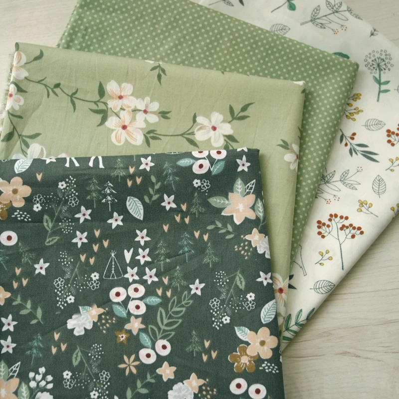 160x50cm 4월 녹색 꽃 능직 코튼 봉제 직물, 고대 의류 드레스 의류 DIY 천