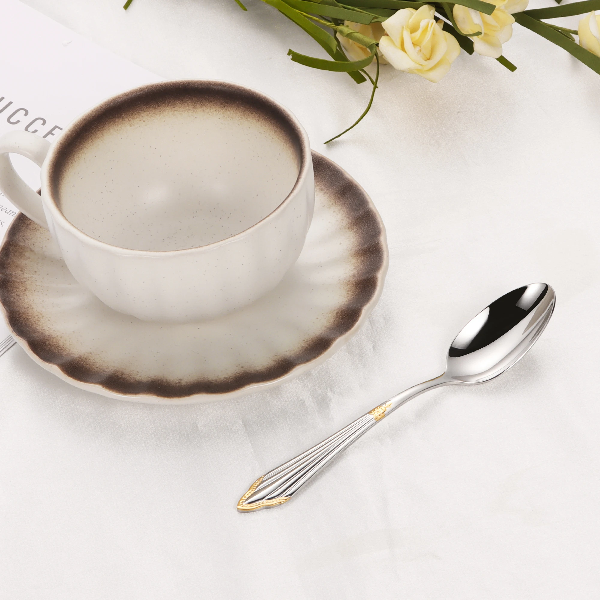 5.5" 2/3/4/5/6 PCS Gold Plated 18-10 Stainless Steel Coffee Spoon Dishwasher Safe Glossy Silver Dessert Espresso Tea Spoon Set