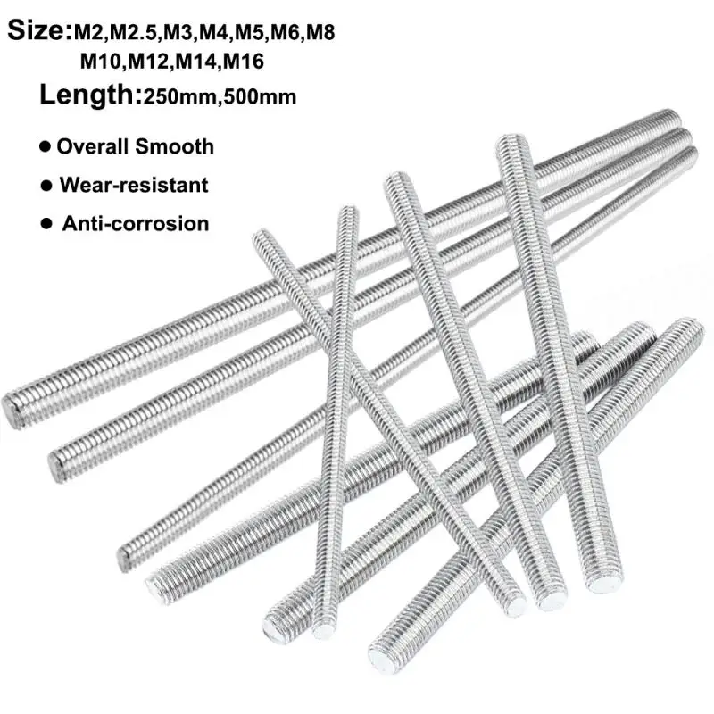 1pcs M2/2.5/3 /4/5/6/8/10/12/16mm Stainless Steel Threaded Rod Screw 250/500mm E - Foto 9