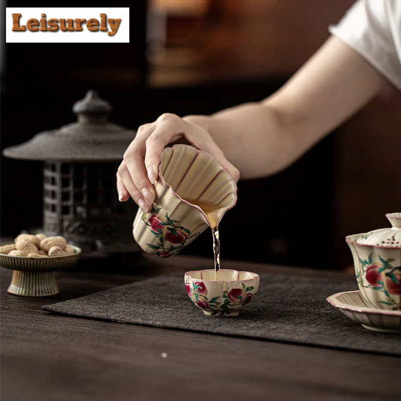 200ml Lard Jelly Ru Kiln Nine-petal Peach Blossom Mouth Tea Pitcher Tea Divider Cha Hai Dispenser Justice Cup Fair Mug Cafes