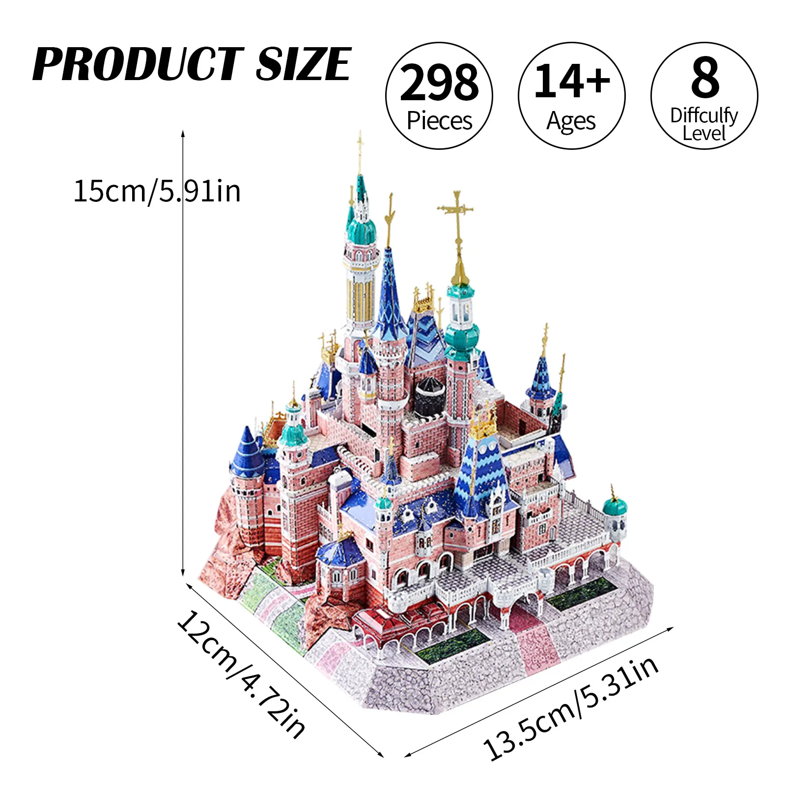 IRON STAR 3D Metal Puzzle Pink Dream Castle With Light DIY Assembly Model kits Toy For Adults Children Gift for Girlfriend 4