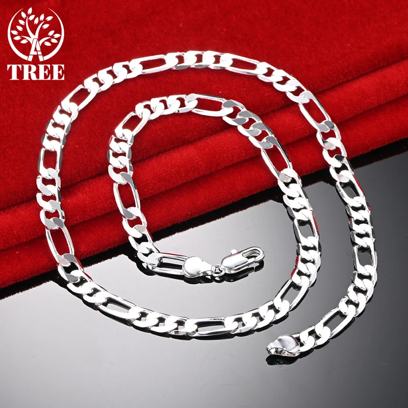 

ALITREE 925 Sterling Silver 24K Gold Cuban Side Chain Figaro Necklace For Woman Men Party Wedding Fashion Jewelry Birthday Gift