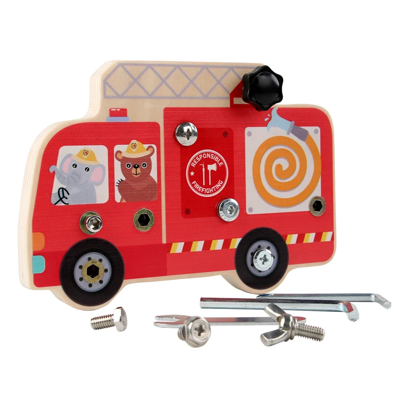 

Wooden Nuts Fire Truck Screw Driver Board Basic Skills Bead Game Bolts Set Birthday Gifts Child Screwdriver Montessori Toy