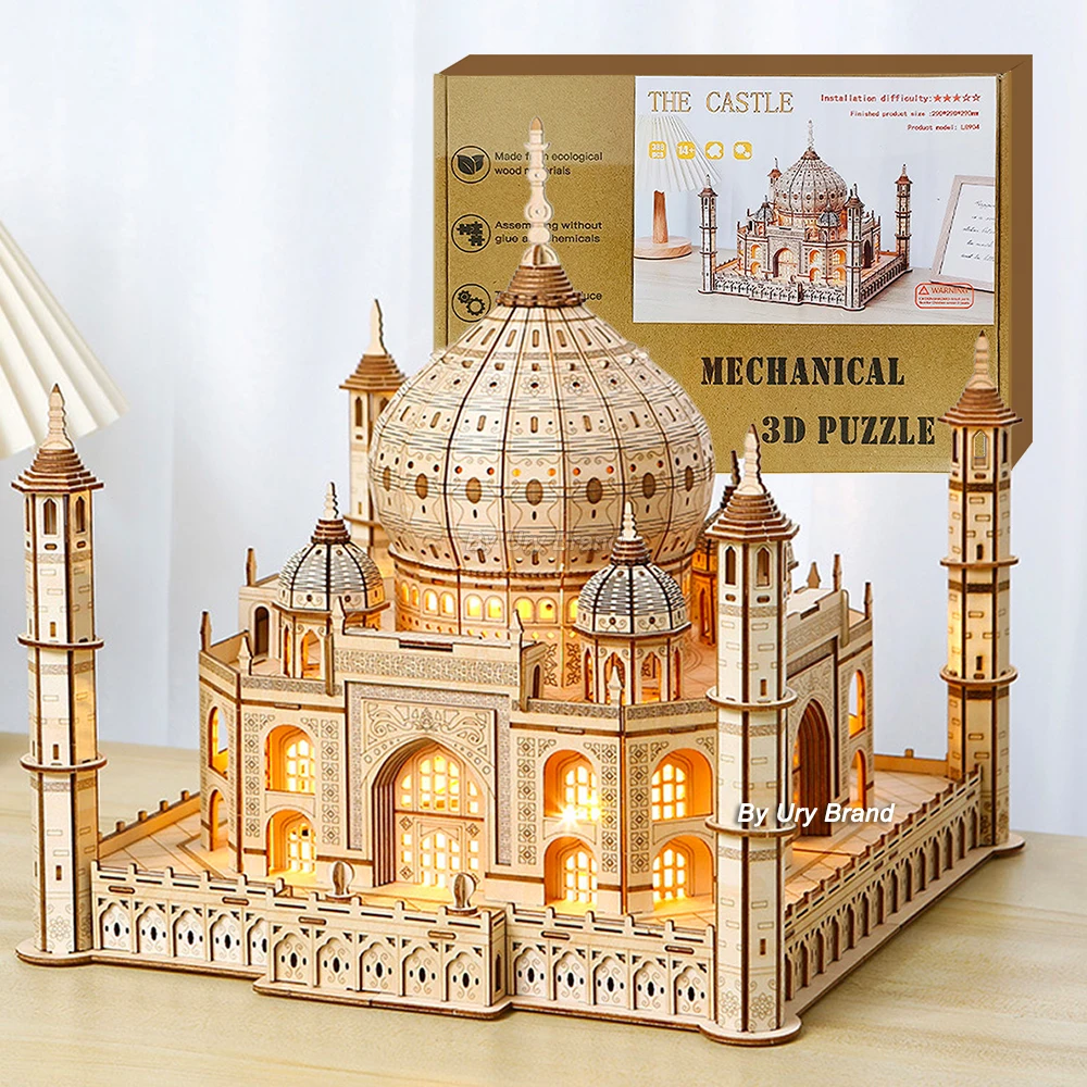 Illuminated 3D Wooden Puzzle Royal Castle & Taj Mahal - DIY Model Kits Desk Decoration