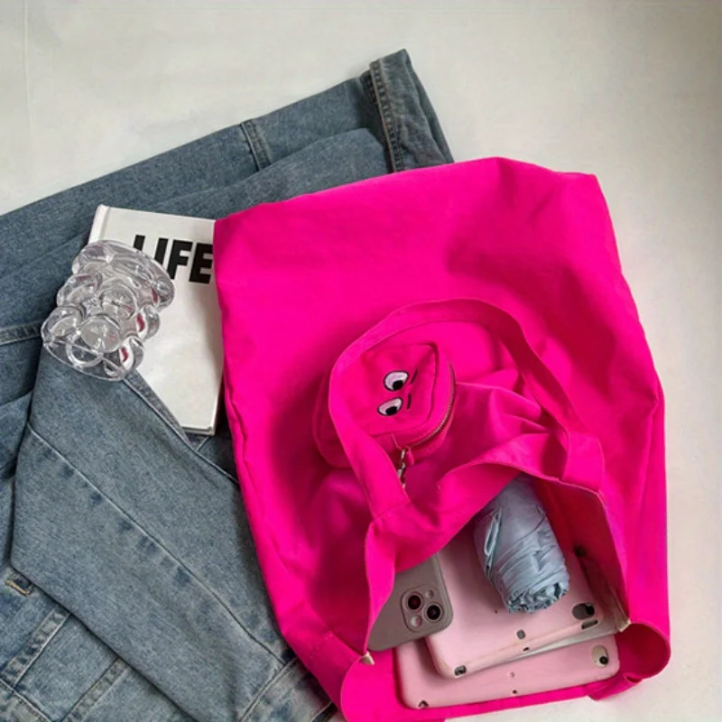 High Color Value Fshion Trend Embroidery Color Cloth Bag Cute Foldable Storage Bag Daily Casual  All-Match Shoulder Bag