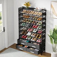 Tribesigns 10 Tier Shoe Rack Organizer with 4 Bins Drawers for Closet Entryway, 32 Pairs Vertical Shoe Racks Tall Shoe Shelf 2