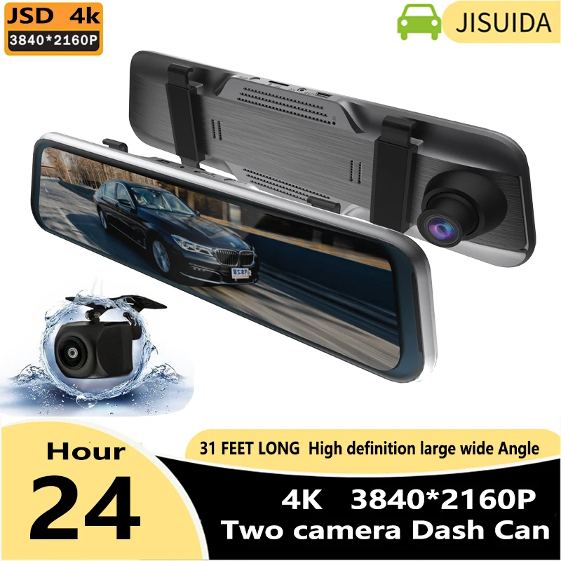 Jisuida 24H Dashcam 10 Pollici In-Car Dvr Fotocamera Posteriore Hd 1080P Dashcam Specchietto Retrovisore Per Auto Dual Lens Hd Specchietto Retrovisore