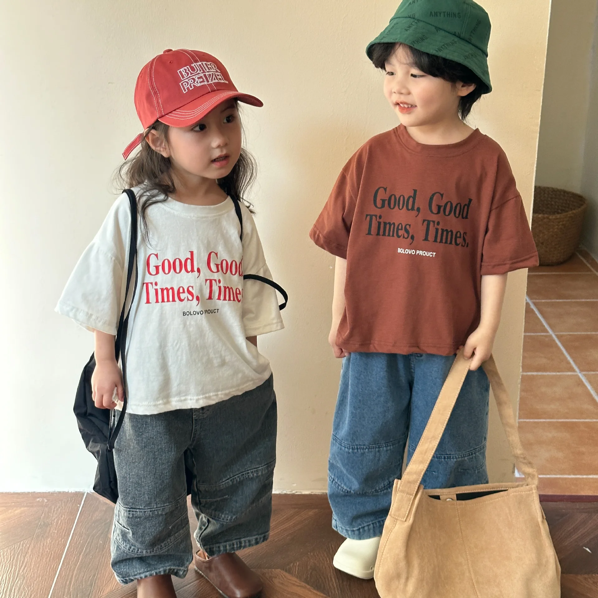 2024 Summer Fashion Loose Girl Children Letter Print T-shirt Boy Baby Cotton Short Sleeve Tees Kid Casual Tops Toddler Clothes 4