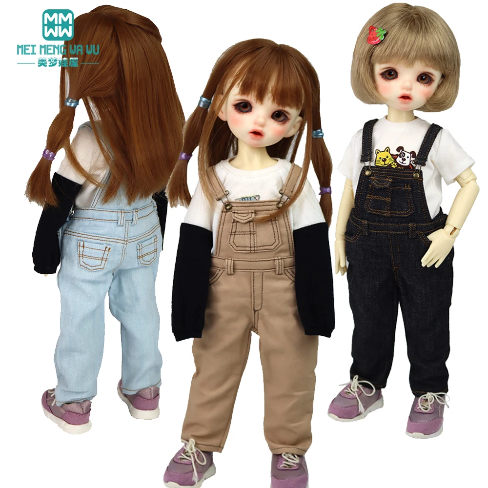 

27 см-30 см 1/6 BJD Одежда для куклы YOSD модные джинсовые подтяжки брюки цвета хаки, черный, синий деним
