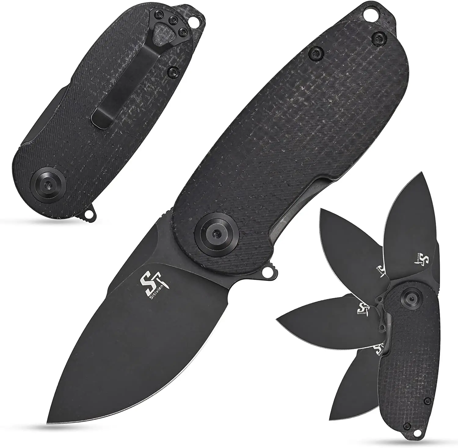 

Sitivien ST150 Pocket Folding Knife,Sandvik 14C28N Black Stonewashed Blade ,Micarta Handle EDC Tool Knifes for Working Camping