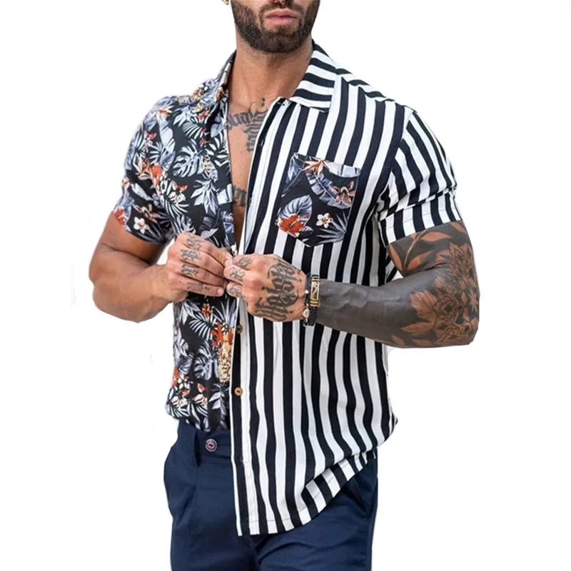 

Summer New Mens Vintage Striped Shirt Fashion Casual Luxury Shirt Short Sleeve Hawaii Shirts For Men Clothing Camisa Masculina