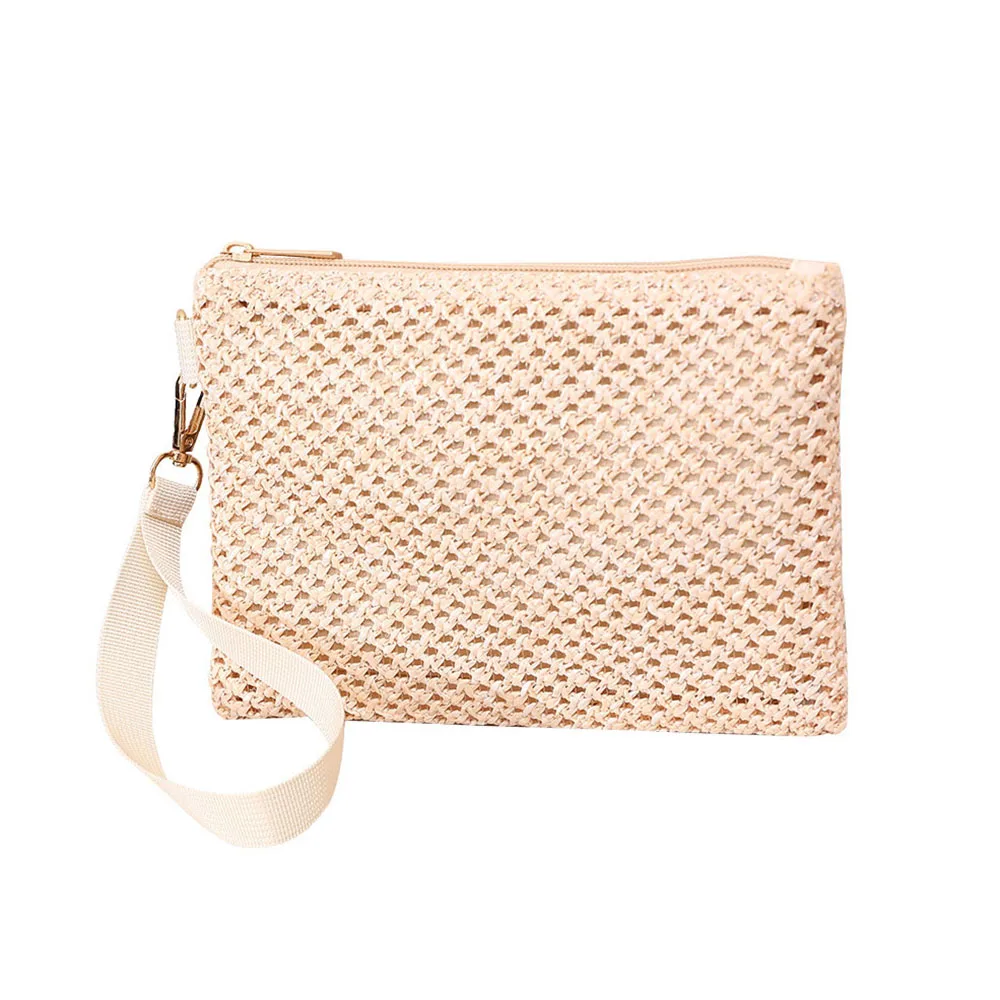 Weaving Bag Fashion Ladies Wristlet Clutch Women Daily Money Phone Clutch Solid Straw Woven Coin Purse Beach Wallet Card Holder 4