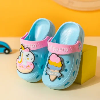 Sandali estivi per bambini Foro Scarpe per bambini Pantofole Morbide antiscivolo Cartoon Design fai da te Foro Scarpe per bambini Spiaggia sabbiosa per le ragazze dei ragazzi 1