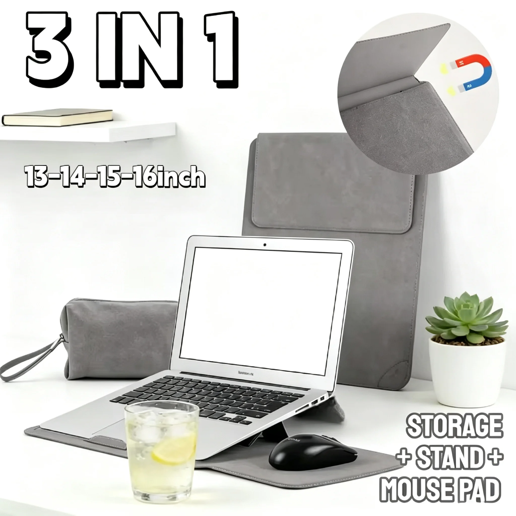 Elegant Portable Leather Laptop Sleeve with Built-in Stand