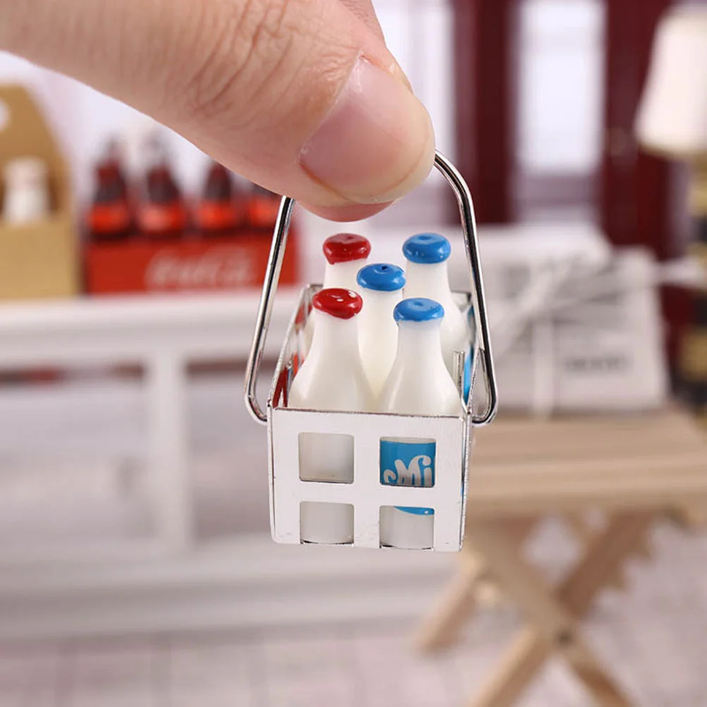 

Miniature Milk Bottle Basket Set Tiny Milk Bottle Model Dollhouse Milk Bottles Set Basket Dollhouse Furniture Accessories Doll